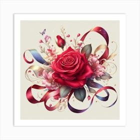 Roses And Ribbons 1 Art Print