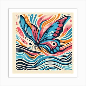 Colourful Block Print Butterfly Abstract II Art Print