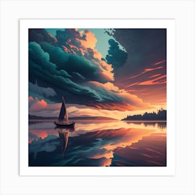 Sunset With Sailboat Art Print