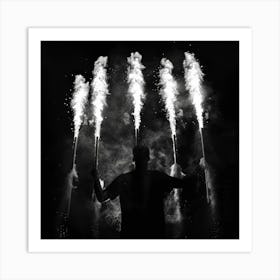 Fireworks In Black And White Art Print