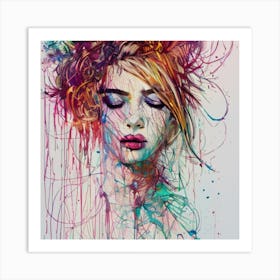 Woman With Colorful Hair Art Print