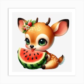 Cute Deer With Watermelon Art Print