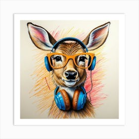 Deer With Headphones 14 Art Print