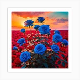 Blue Roses At Sunset 1 Art Print