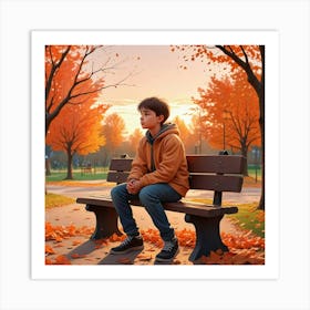 Alone Boy In Whimsical Scene Art Print (2) 1 Art Print