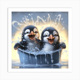 Penguins In The Bath Art Print
