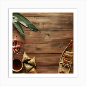 Dragon Boat Festival Wooden Table From Above Banner Art Print