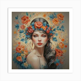 Girl With Flowers 2 Art Print