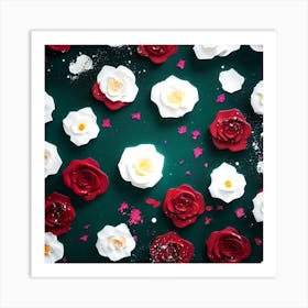 Roses On Green Background Art Print