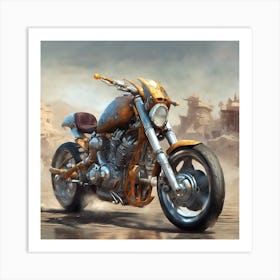 Motorcycle In The Desert Art Print