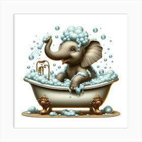 Elephant In Bath Tub Art Print