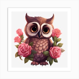 Owl With Roses 10 Art Print