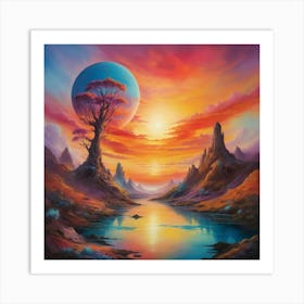 Sunset In The Desert Paintings Art Print Art Print