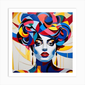 Head And Shoulder Studio Portrait Of A Young Woman In Bauhaus Painting Style 2 Art Print