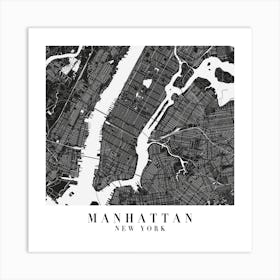 Manhattan New York Minimal Black Mono Street Map  Square Art Print