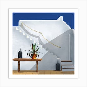 The Terrace Santorini Square Art Print