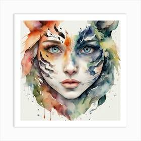 Girl With Tiger Face Art Print