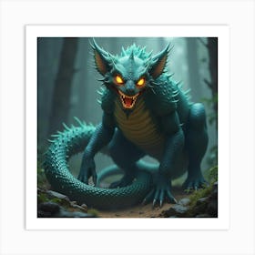 A Fierce, Mystical Creature With Glowing Eyes And A Serpentine Body 1 Art Print