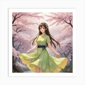 Asian Girl In Green Dress Art Print