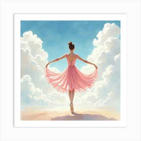 Elegant Ballet In Watercolor With Dreamy Cloudscape 1 Art Print