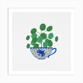 Pilea Peperomioides Houseplant Tea Cup Painting Art Print