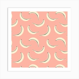 BANANA SMOOTHIE Fun Retro Fresh Tropical Fruit in Cream and Black on Pink Art Print