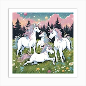 Unicorns In The Meadow Art Print