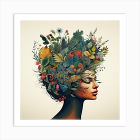 Woman and Flowers Art Print