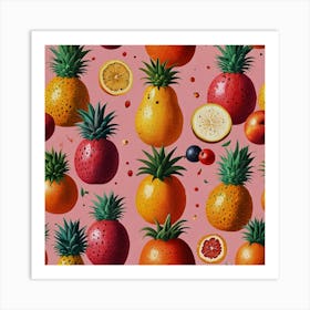 Exotic Fruits On Pink Background Art Print 0 Art Print