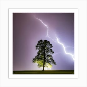 Lightning Over A Tree Art Print