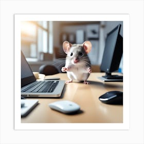 Mouse Standing On The Desk Art Print