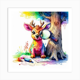 Deer With Magnifying Glass 12 Art Print