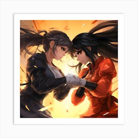 Two Anime Girls Fighting 2 Art Print