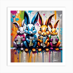 Rabbits Reading Books 1 Art Print