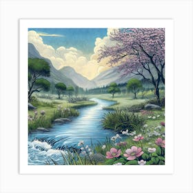 Serene And Peaceful Meadow 16 Art Print