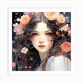 Girl With Flowers Art Print