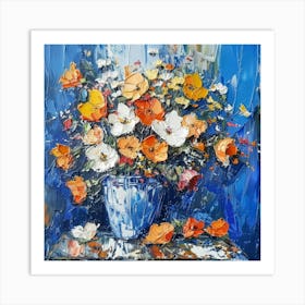 Poppies In A Blue Vase Art Print