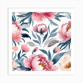 Modern Watercolor Floral Vector Set Collage Contemporary Set Of Elements Hand Drawn Realistic Peony Flowers 0 Art Print