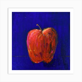 Red Apple On Blue Square Art Print