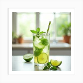 Healthy Drink With Lime And Mint Art Print