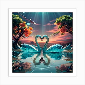 Swans In Love 2 Art Print