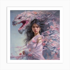 Chinese Girl With Dragon Art Print