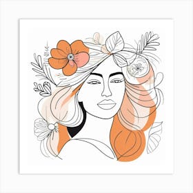 Portrait Of A Woman With Flower on head Art Print