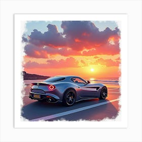 Alfa Romeo 8c Competizione With A Colorful, Watercolor Sunrise Art Print