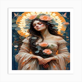 Angel With Roses Art Print