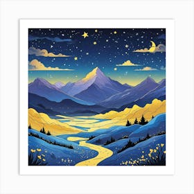 Celestial Milky Way Above A Desert Landscape Art (2) Art Print