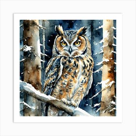 Owl Hidden In The Night Forest Art Print