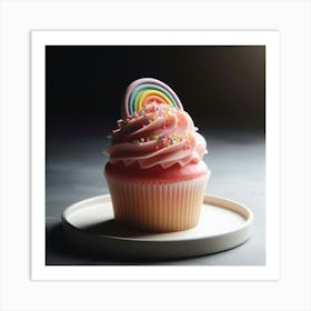 Cupcake With Rainbow Frosting Art Print