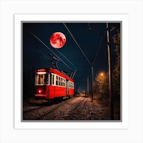 Tram under a Blood Moon Art Print