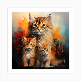 Precious Moments Illustration Of Mother Cat S Maternal Bliss Art Print